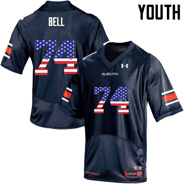 Youth #74 Wilson Bell Auburn Tigers USA Flag Fashion College Football Jerseys-Navy